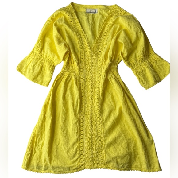 Seaspice Dresses & Skirts - Seaspice Resort Wear Yellow Embroidered Cotton Dress Made in Peru Size M